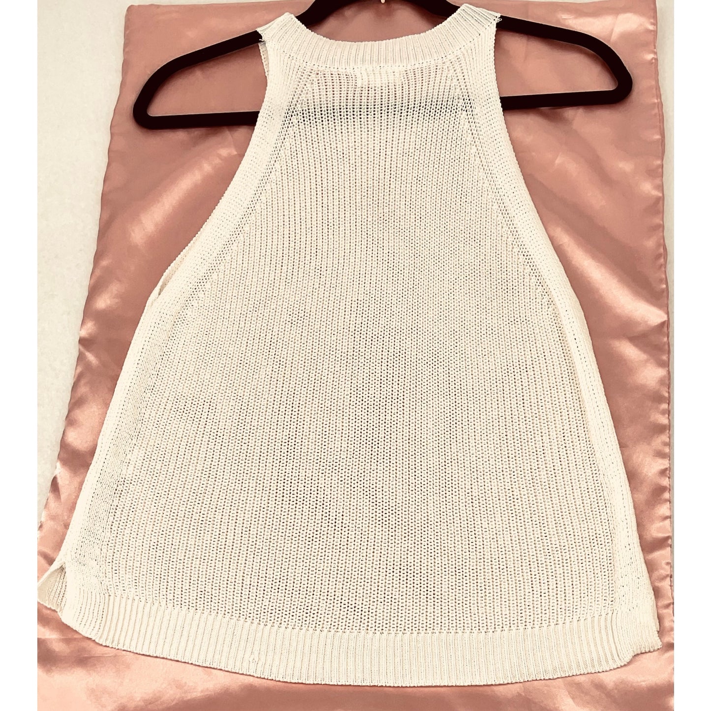 La Miel White Knit Halter Tank Sleeveless Minimalist Boho Beach Stretch Top L