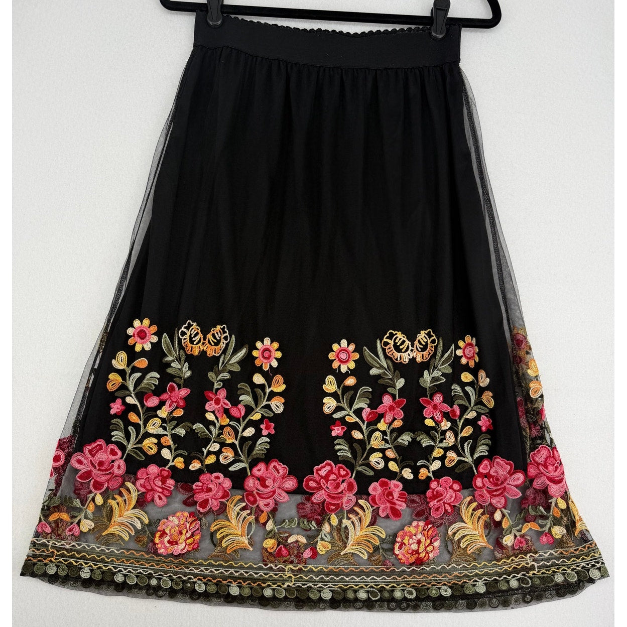 Magic Black Skirt w/ Lace Tulle Embroidered Floral Ethereal Goth Spring Event M