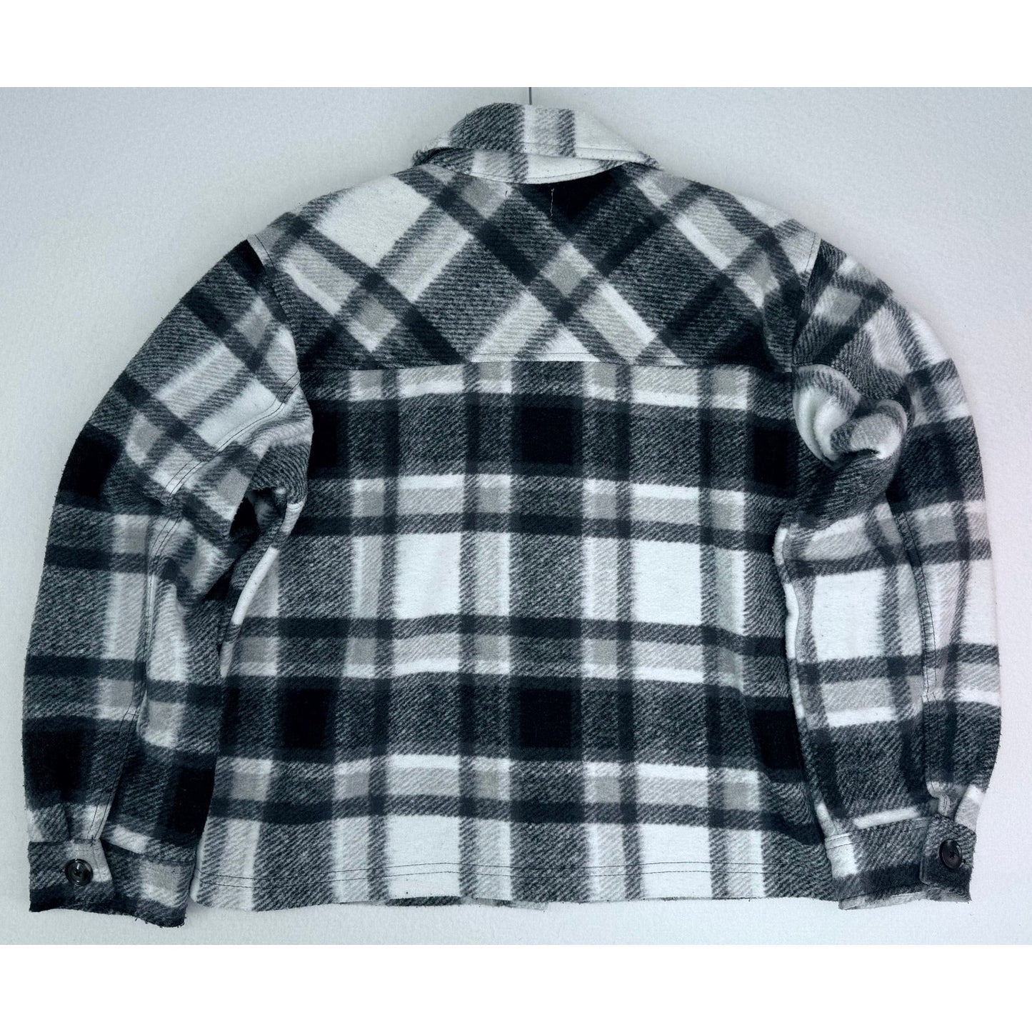 Time and Tru Black White Plaid Thick Cropped Car Coat Shacket M (8-10)
