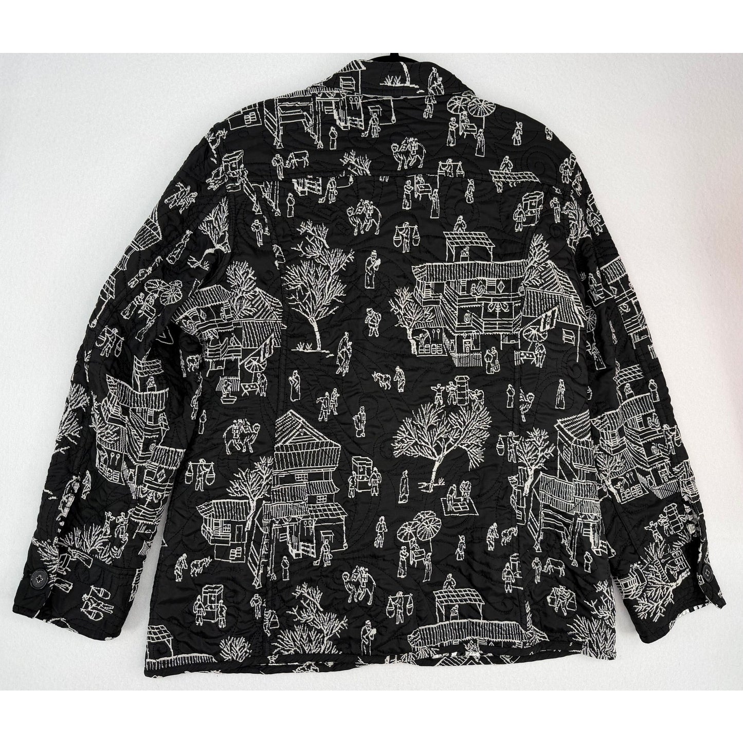 Chicos Pagoda Asian Black White Silk Blend Reversible Embroidered Jacket  4 XXL/20