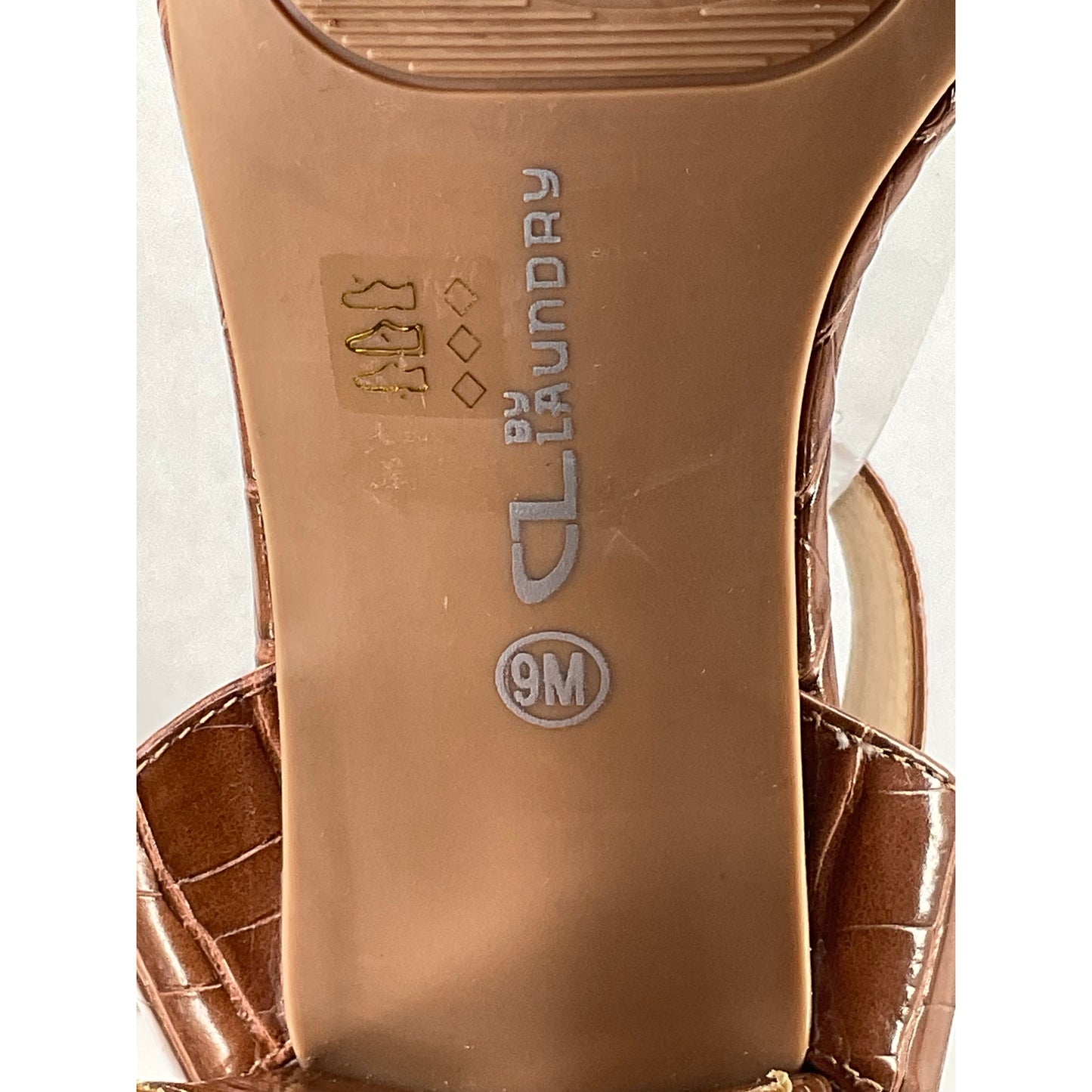 CL by Laundry Beach Side Coastal Luxe Block Heel Cognac Vegan Leather Sandals 9