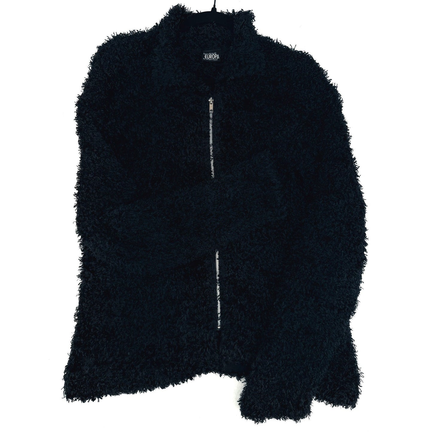Boutique Europa by Newport News Black Teddy Bear Knit Full Zip Jacket XL