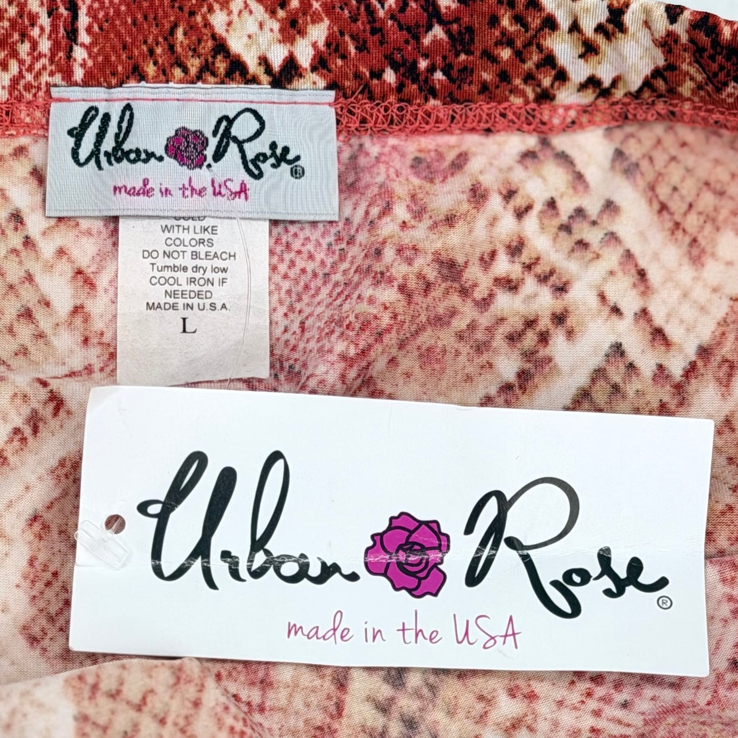 Urban Rose Orange Snakeskin Animal Print Midi Skirt Glam Bold Streetwear  L NWT