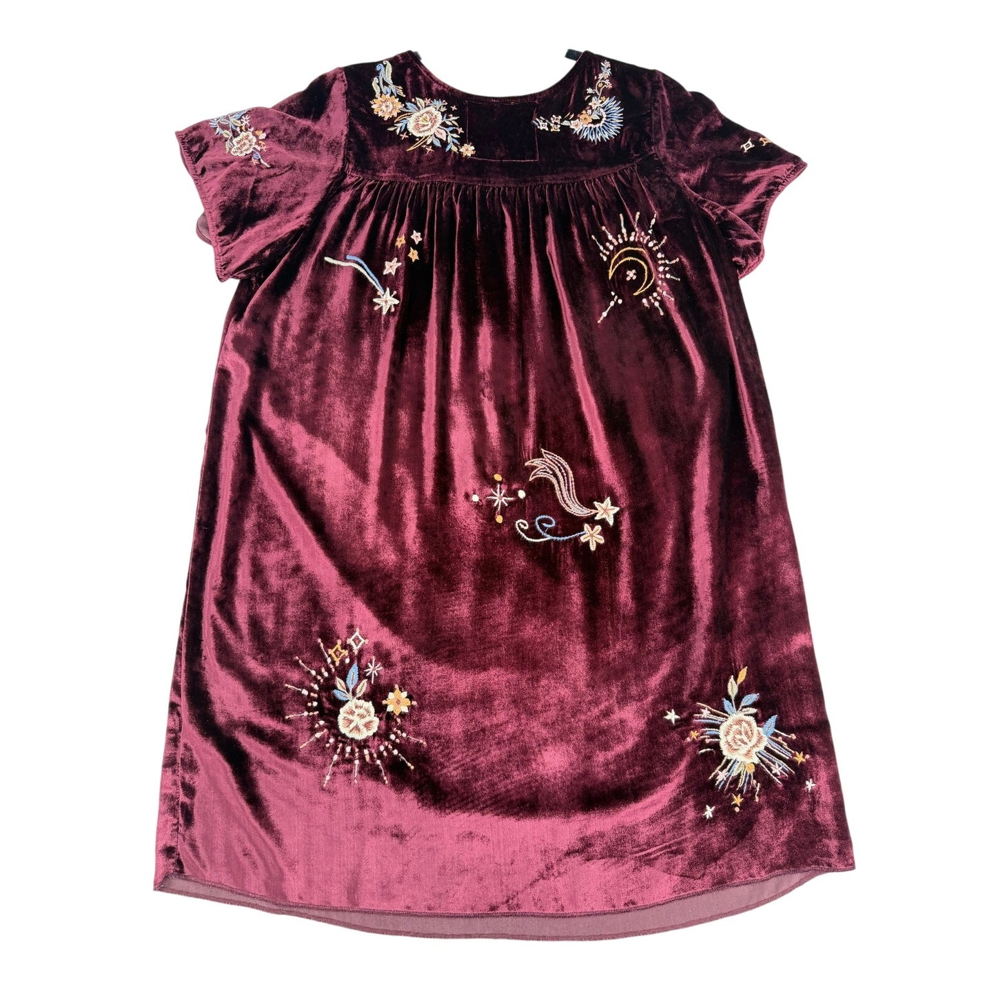 Kyla Seo Isla Embroidered Dress Oxblood Burgundy Boho Festival  Velvet NWT S