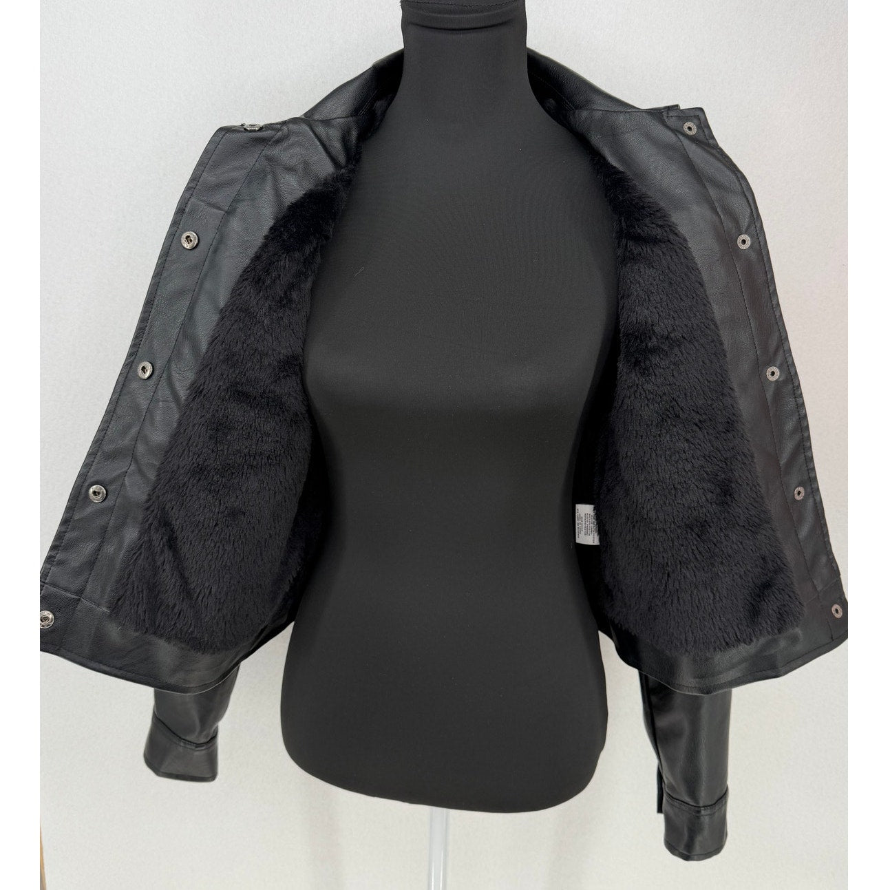 Sebby Collection Black Biker Moto Faux Vegan Leather with Faux Fur Lining Small
