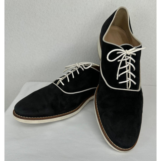 J Crew Piped Mercer Black Suede Loafers B7952 Size 9 1/2