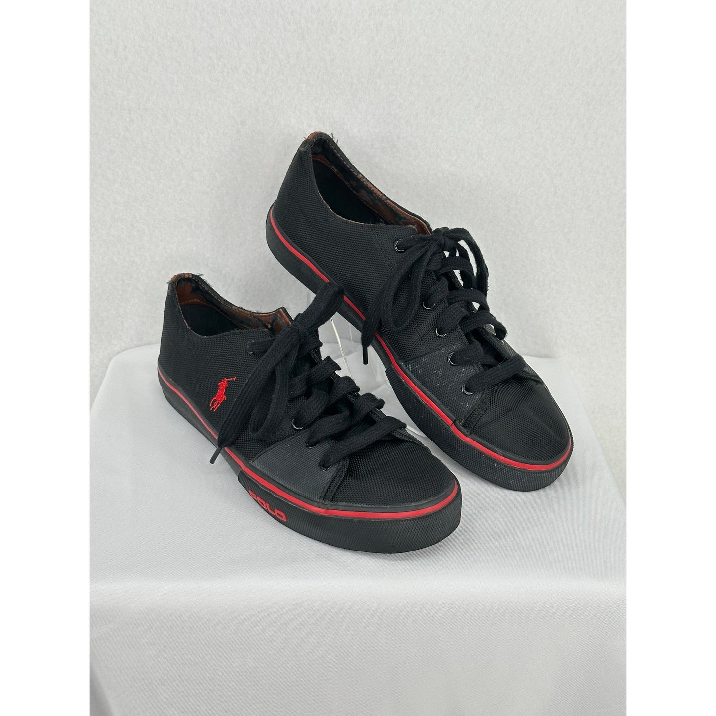 Polo by Ralph Lauren Cantor Low Black w/Red Trim Canvas Sneakers Size 10.5 D