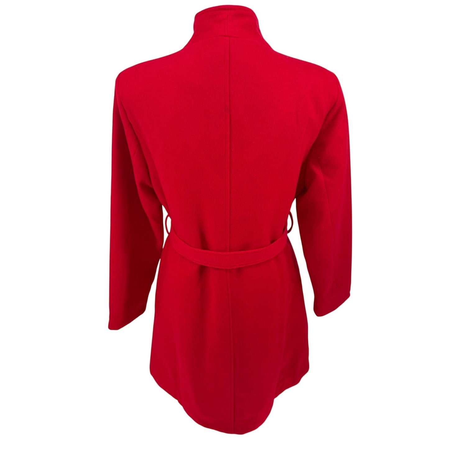 Venus Red Belted Snap Front Lined Winter Trenchcoat Pockets Holiday Faux Wool M