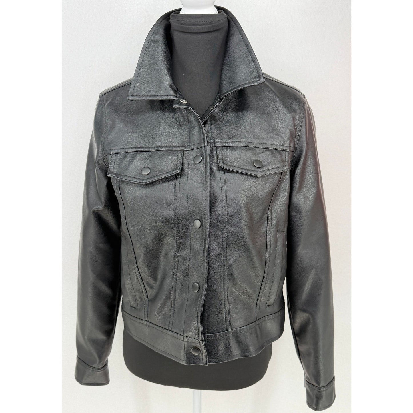 Sebby Collection Black Biker Moto Faux Vegan Leather with Faux Fur Lining Small