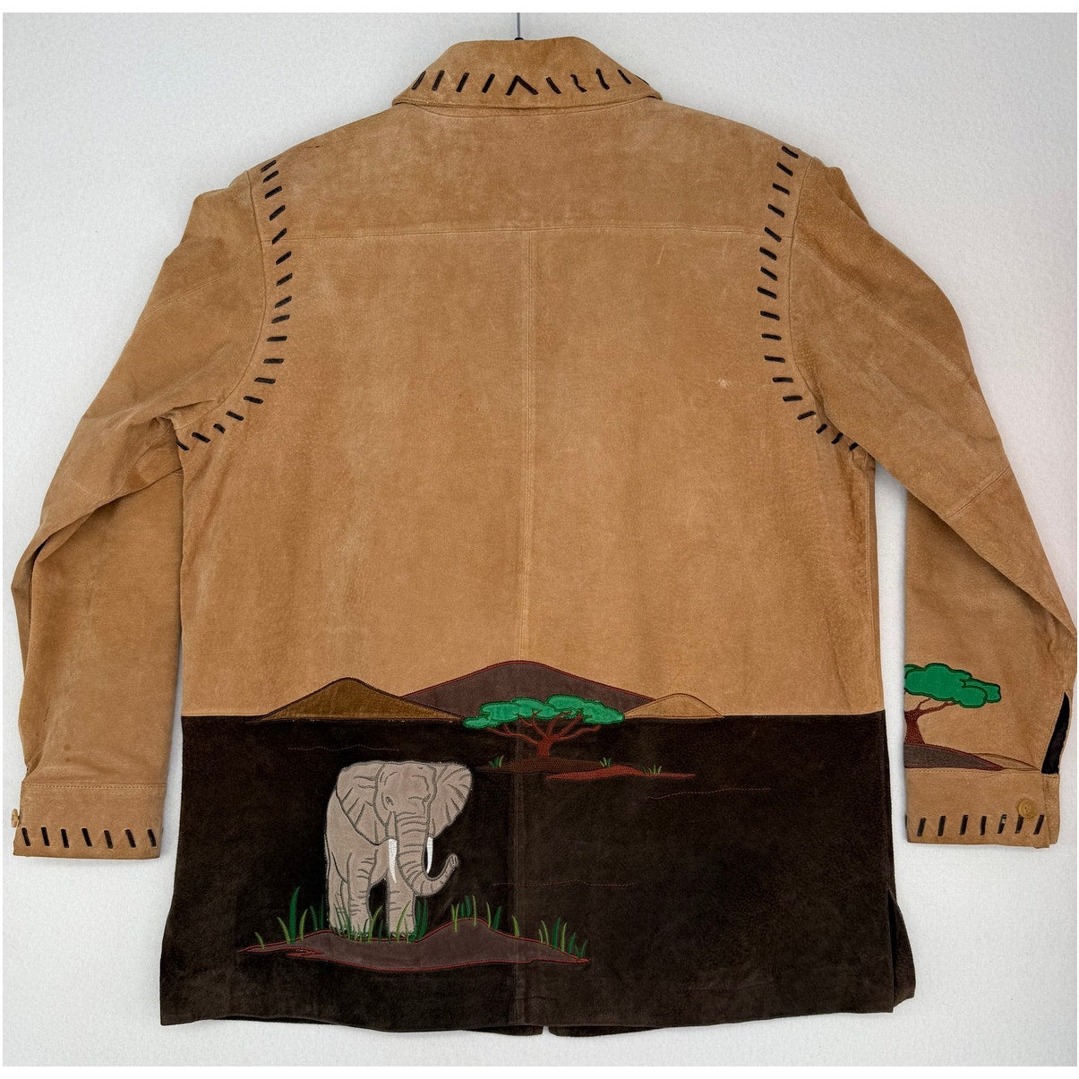 The Quacker Factory Vintage Suede Leather Safari Animal Lined Coat Jacket L