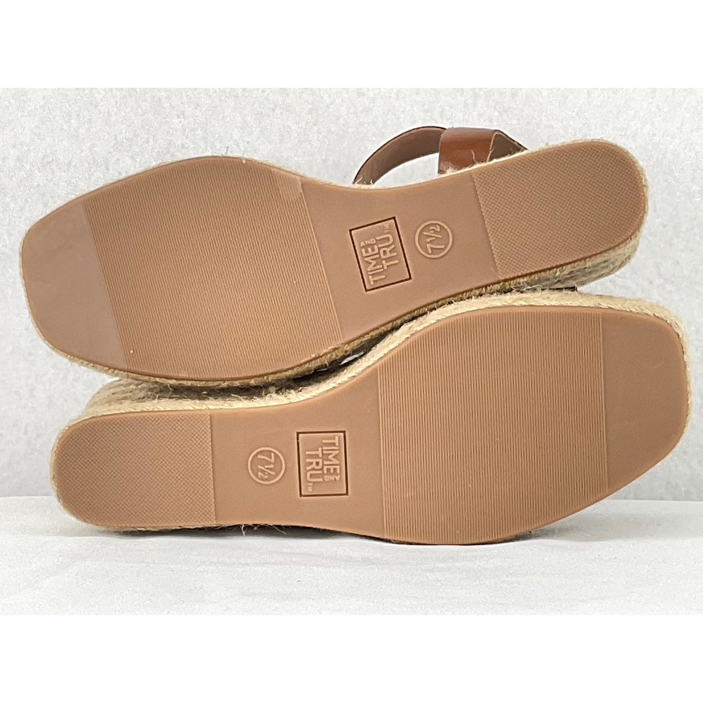 Time and Tru Cognac Espadrilles Ankle Strap Memory Foam Wedges NWT 7.5