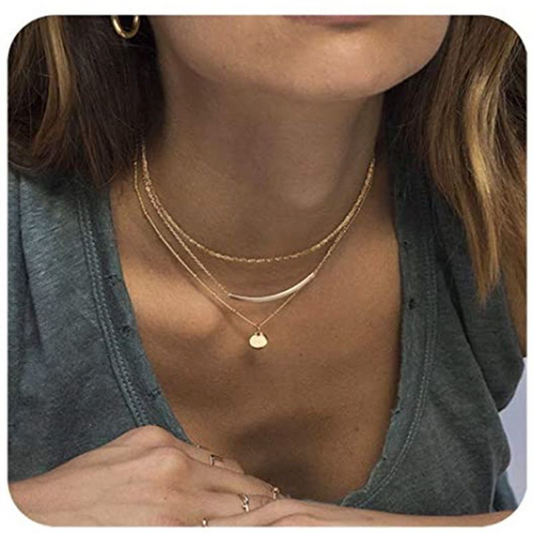 Round Tube Pendant Multi-Layer Necklace