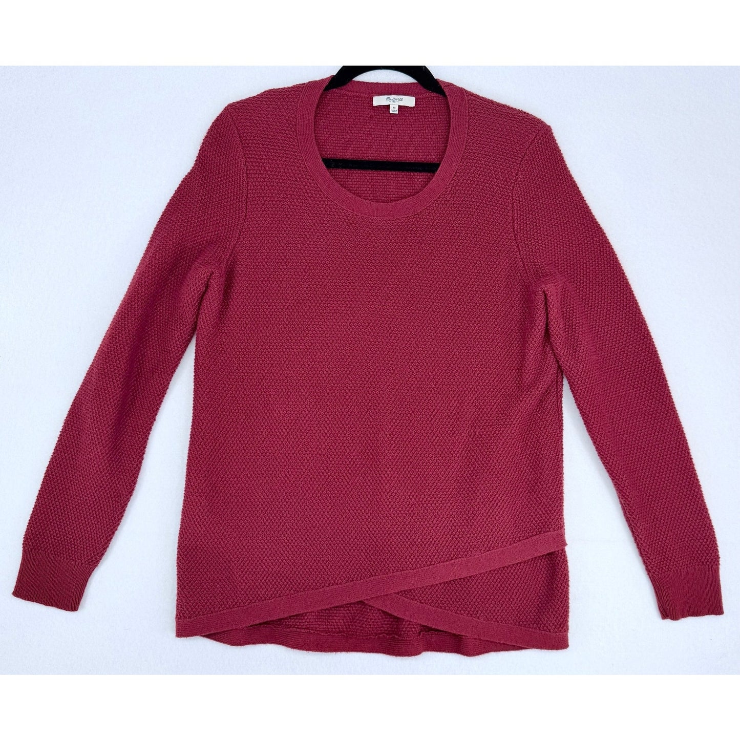 Madewell Waffle Knit Tulip Hem Long Sleeve Burgundy Sweater M