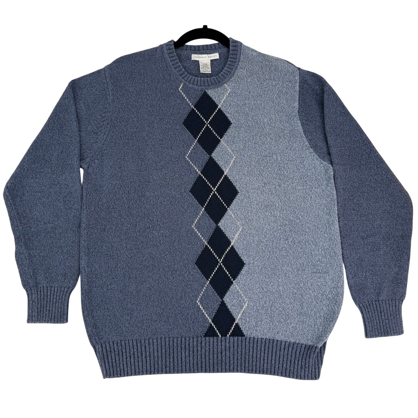 Geoffrey Beene Blue Argyle Ivy League Preppy Diamond-Cross Cotton Sweater L