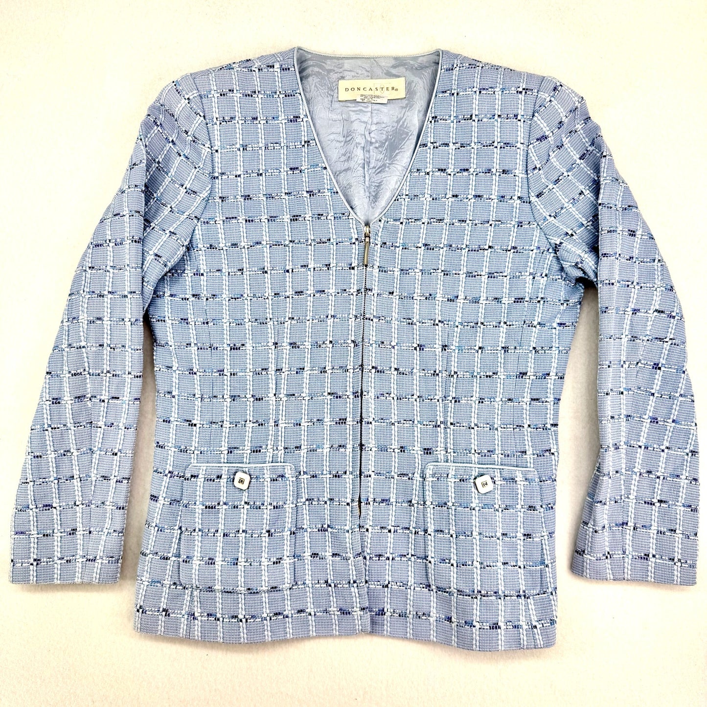 Doncaster Vintage Light Blue Tweed Plaid Business Summer Party Pattern Jacket 8