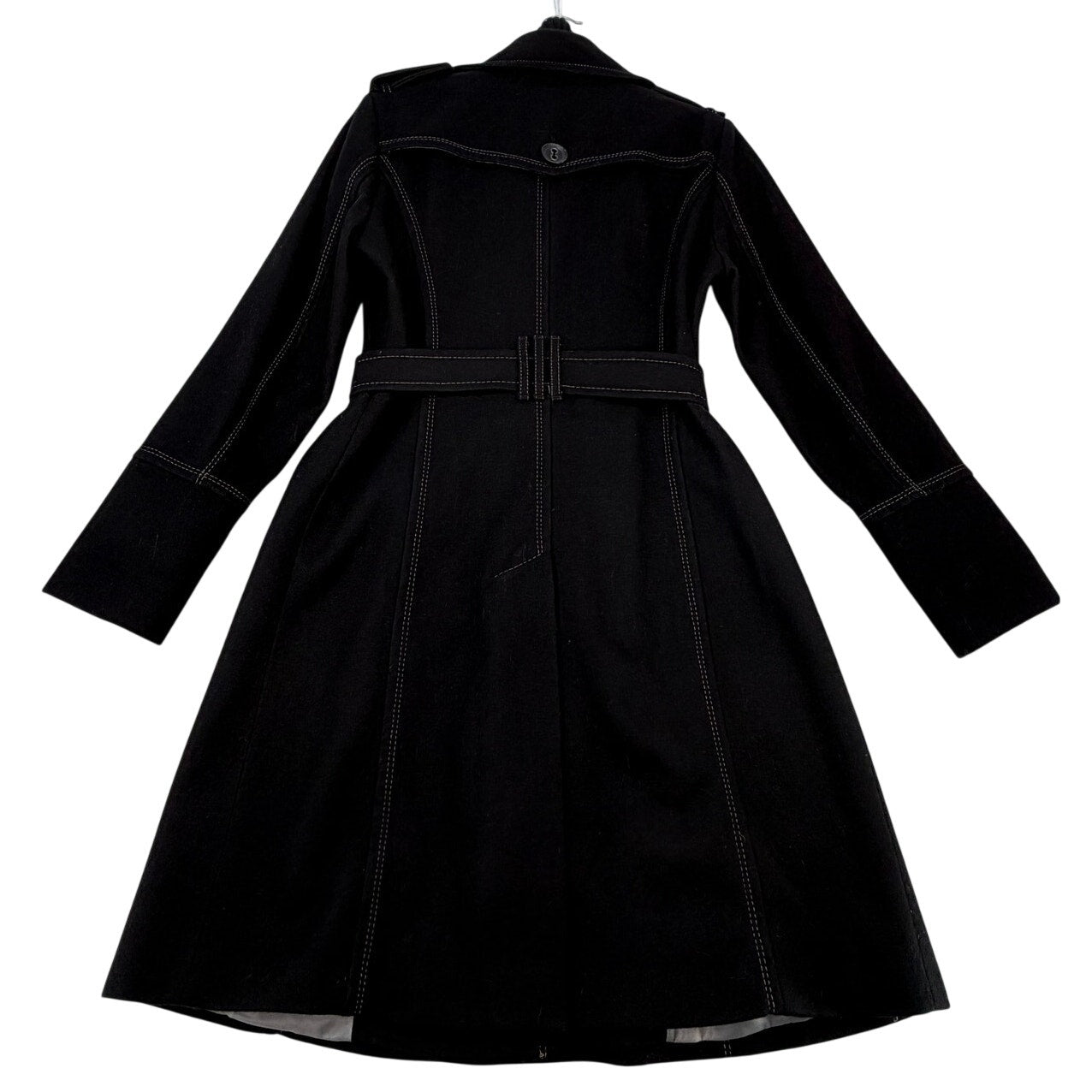 Mystic Black Wool Blend Lined Zipper and Button Front Belted Trench Coat S