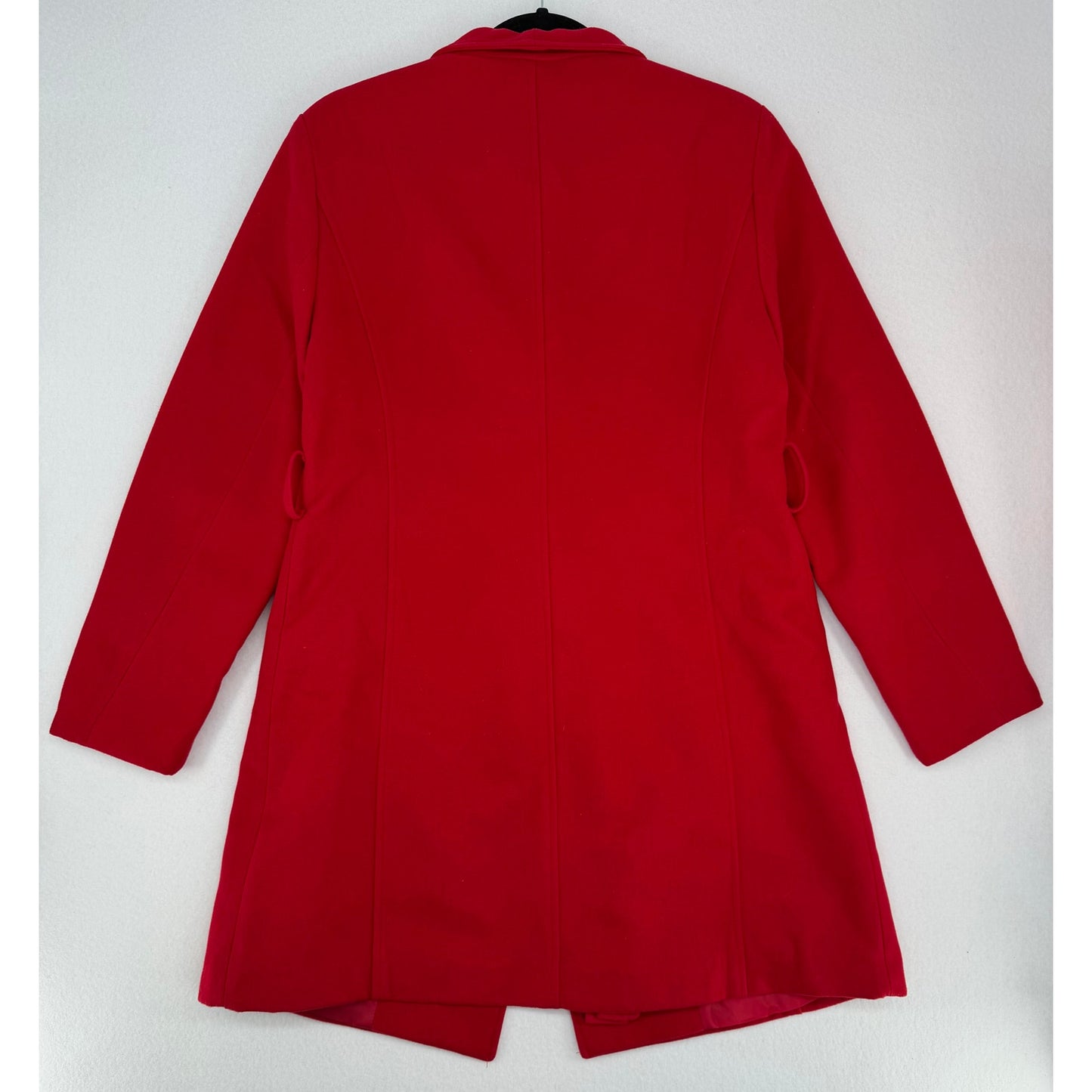 Venus Red Belted Snap Front Lined Winter Trenchcoat Pockets Holiday Faux Wool M
