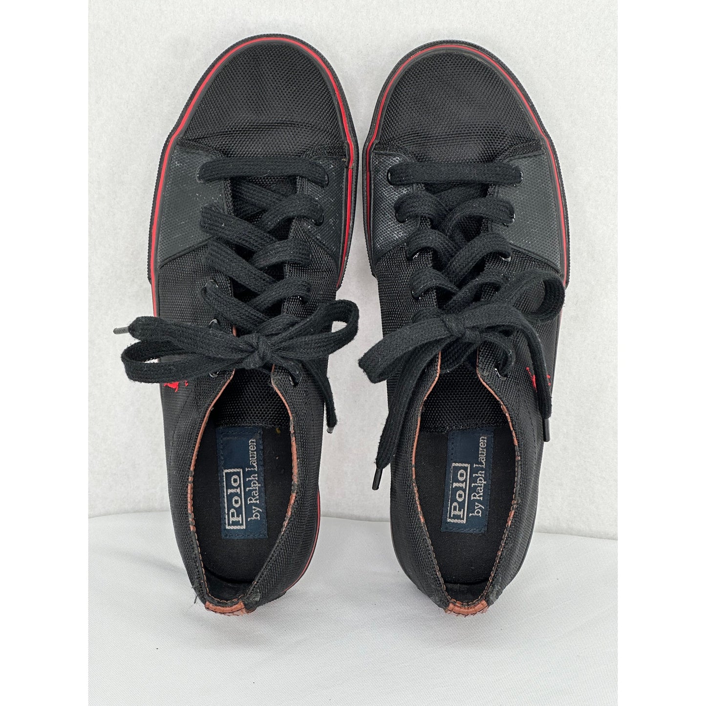 Polo by Ralph Lauren Cantor Low Black w/Red Trim Canvas Sneakers Size 10.5 D