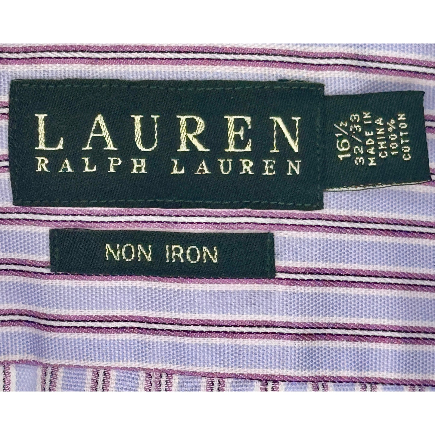 LAUREN Ralph Lauren Blue Pink Pinstripe Button Dress Shirt Non Iron 16 1/2 32/33