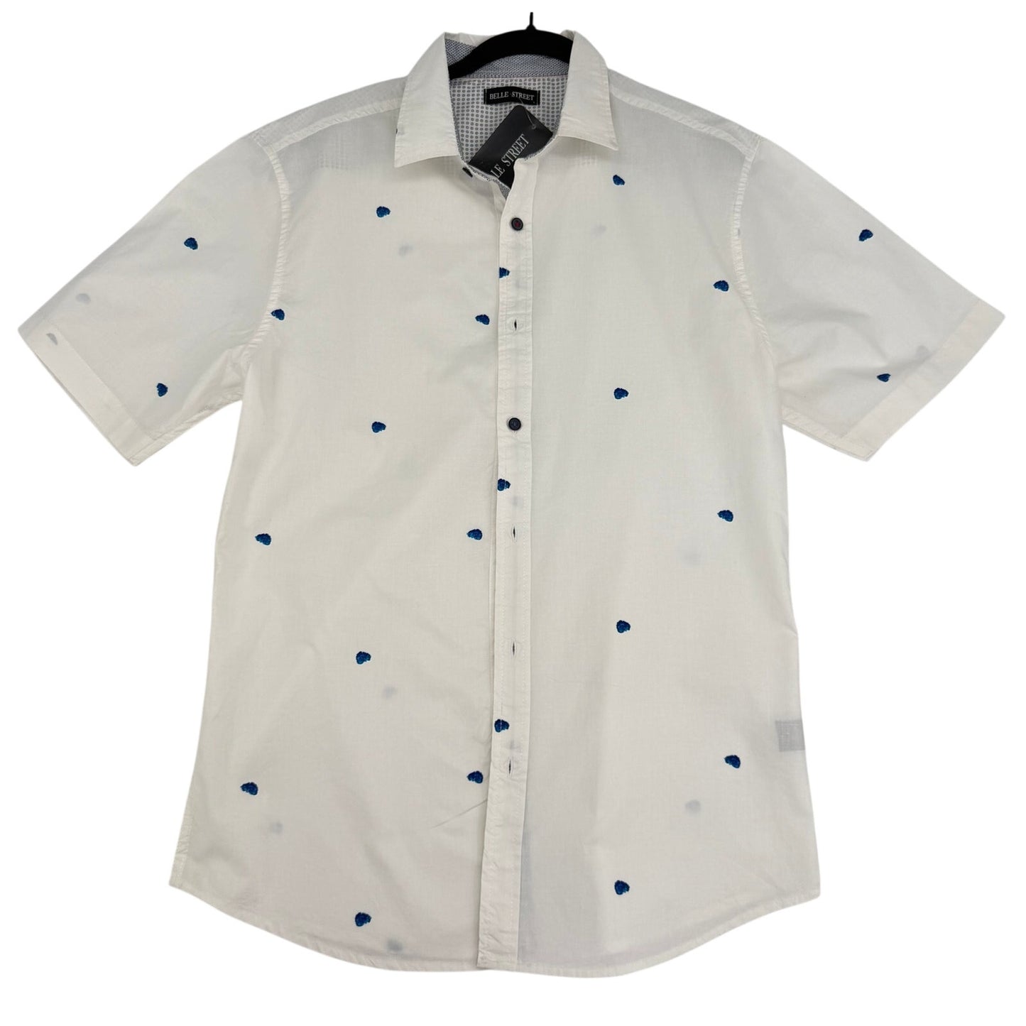 Belle Street White Blue Dot Pattern Button Up Short Sleeve Casual Shirt L NWT