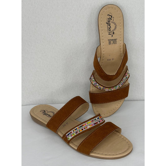 Playeros Brown Strap Beaded Strap Sandals Casual Summer Beach Vacation 9