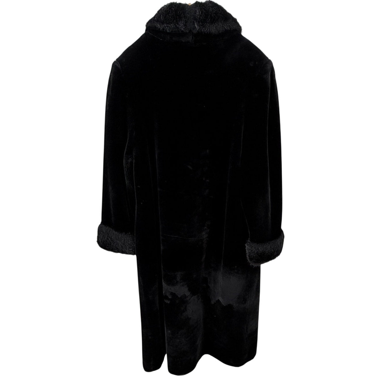 Olympia Limited Inc Black Faux Fur Long Coat Pockets Fully Lined 3 Clasp Closure L