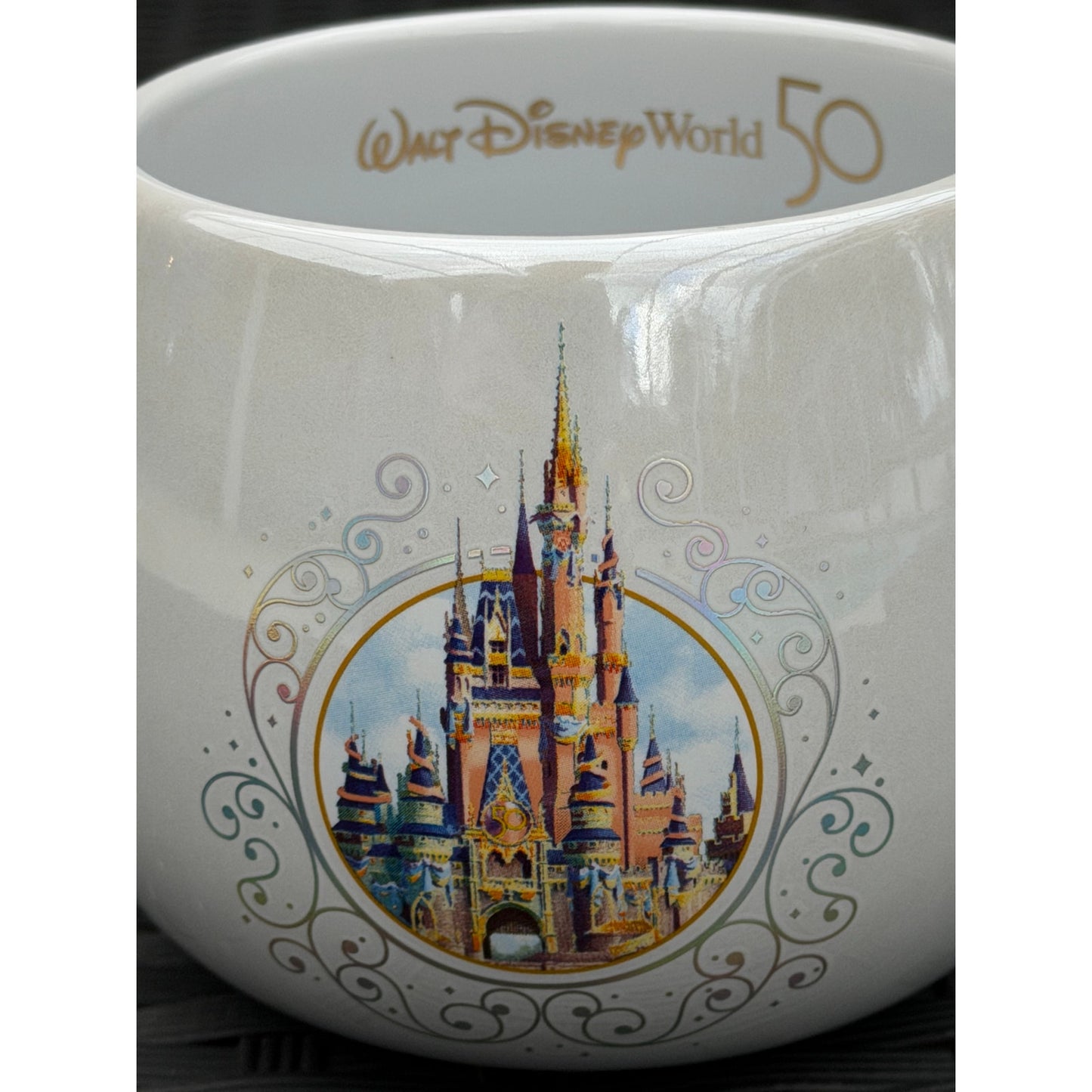 Walt Disney World 50th Anniversary Coffee Cup Mugs Stoneware - Gold Trim Set 6
