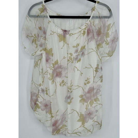 Viola Borghi Sheer Sleeve Blouse Peasant Balloon Hem Top Silk Size M