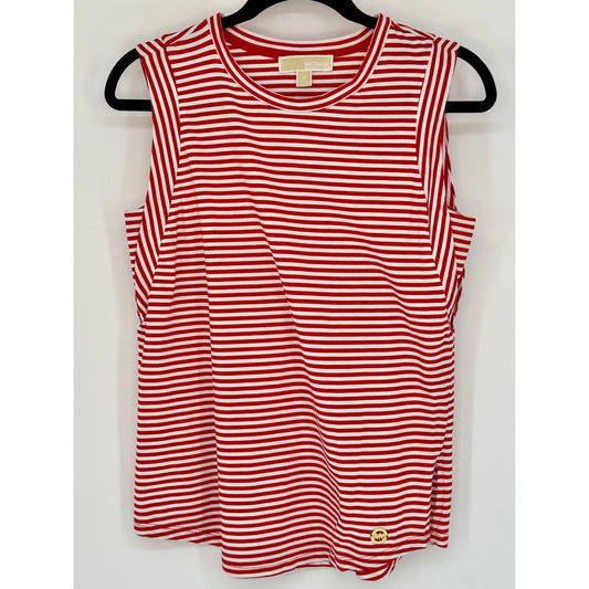 MICHAEL Michael Kors Womens M Red White Stripe Sleeveless Top- T-Shirt Nautical