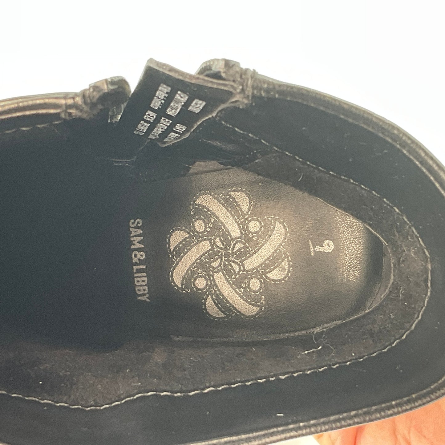 Sam & Libby Black Ankle Boots w/ Cinch Bow, Side Zip, Women's Size 9