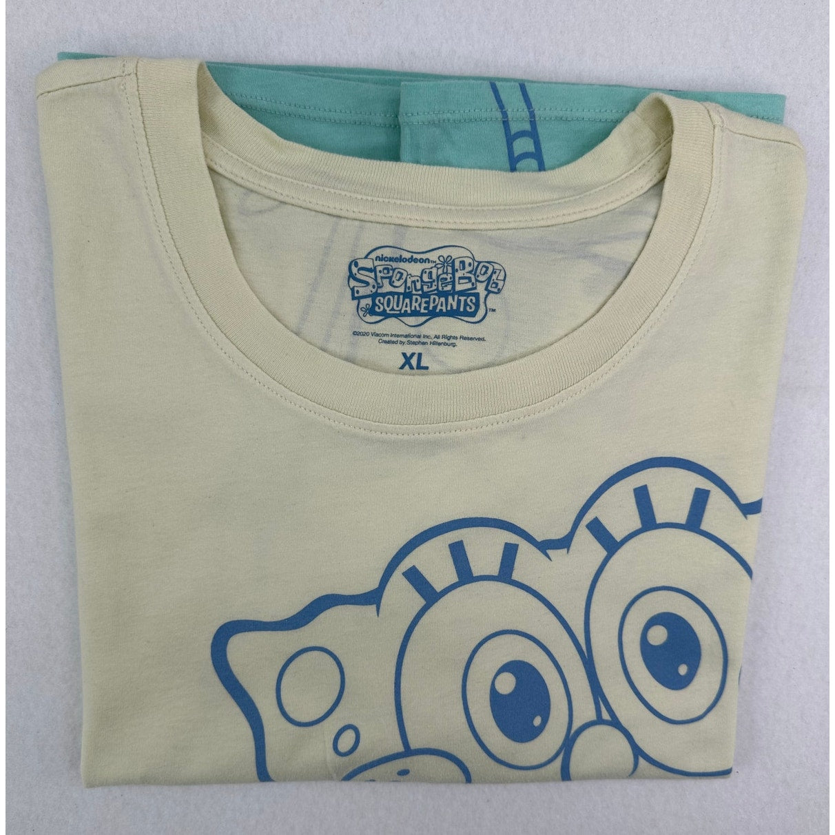 Nickelodeon Sponge Bob Square Pants Yellow Teal Ombre Crop T Shirt XL