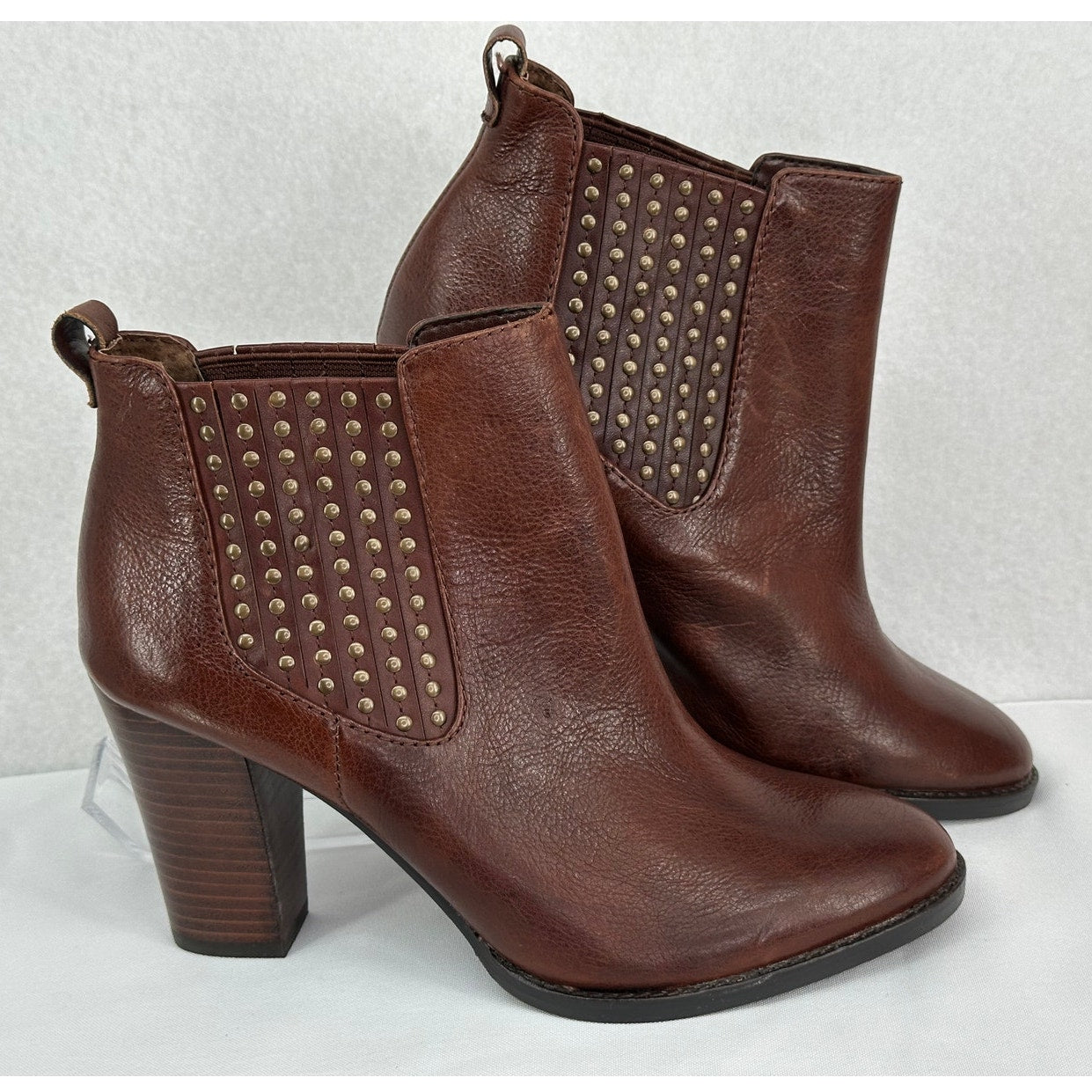 Antonio Melani NWOT Eddie Woodbury Studded Chelsea Brown Leather Boots 6.5M
