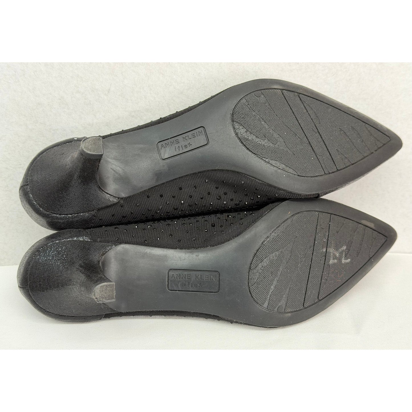 Anne Klein Akfadira Black Pointed Toe Kitten Rhinestone Dress Heels 8.5