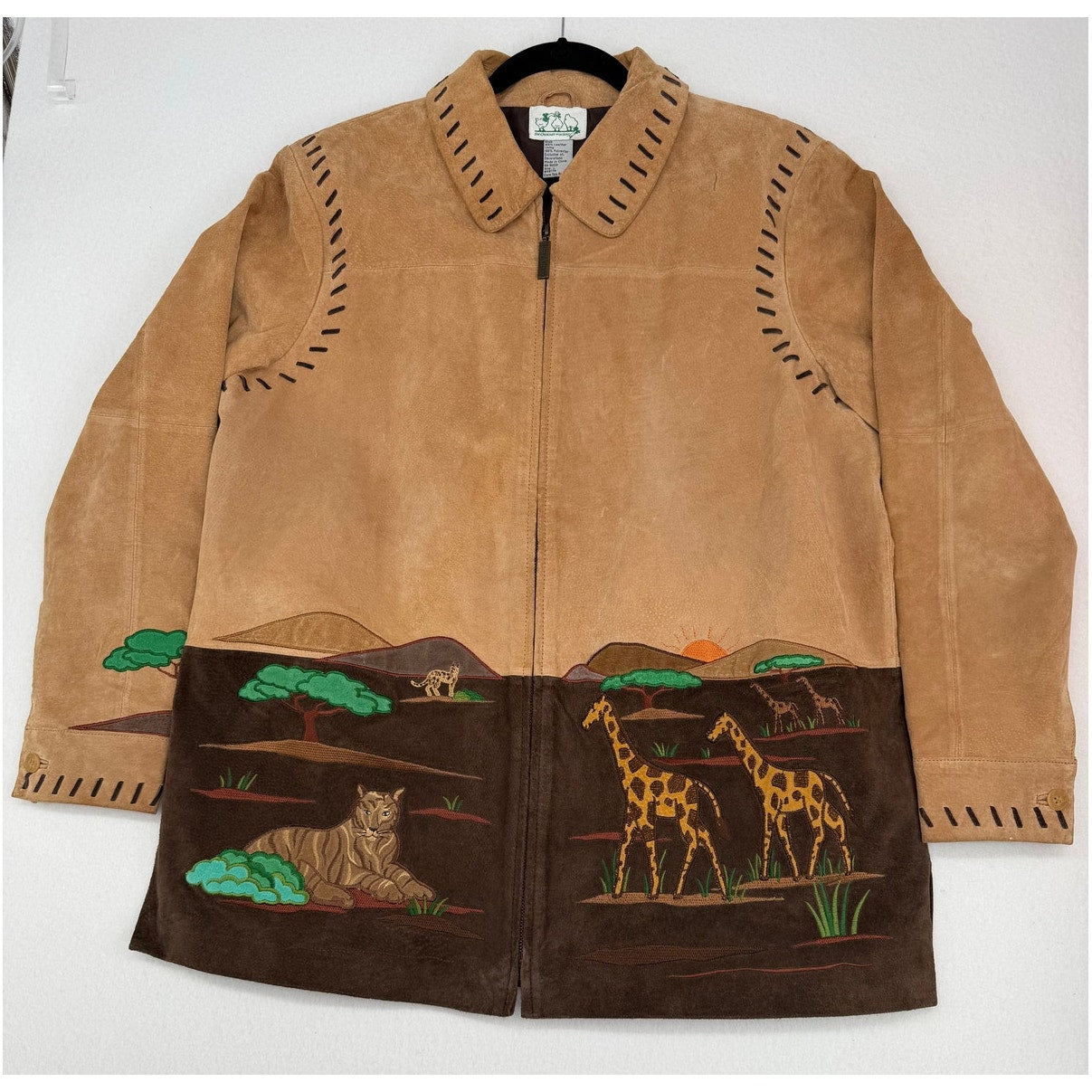 The Quacker Factory Vintage Suede Leather Safari Animal Lined Coat Jacket L