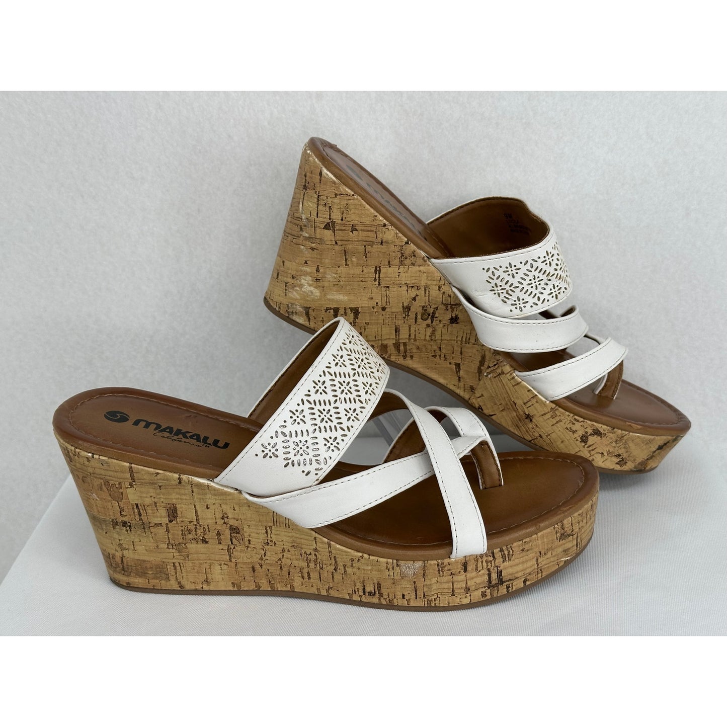 Makalu California White Wedge Sandals Beach Summer 9M