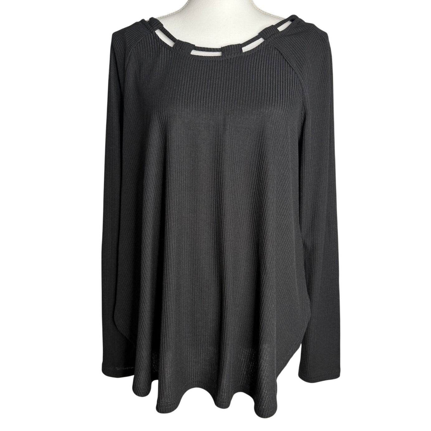 Very J Black Long Sleeve Casual Cotton Blend Flowy Comfy Tunic Top M NWT