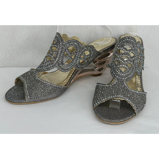 John Fashion Rhinestone Beaded Slip On Wedges Wedding Party Holiday 11