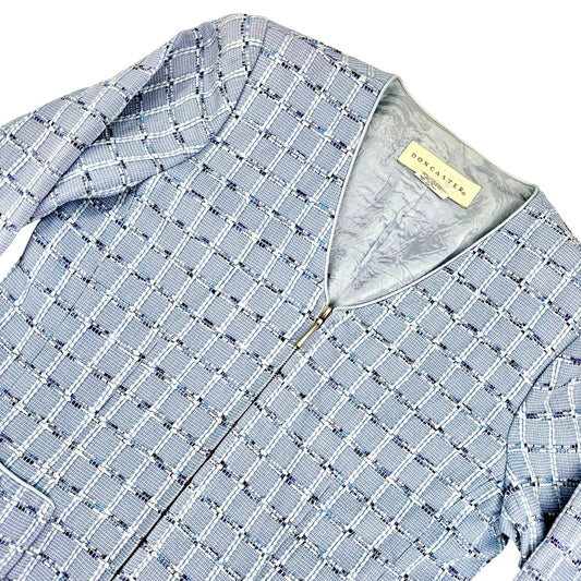 Doncaster Vintage Light Blue Tweed Plaid Business Summer Party Pattern Jacket 8