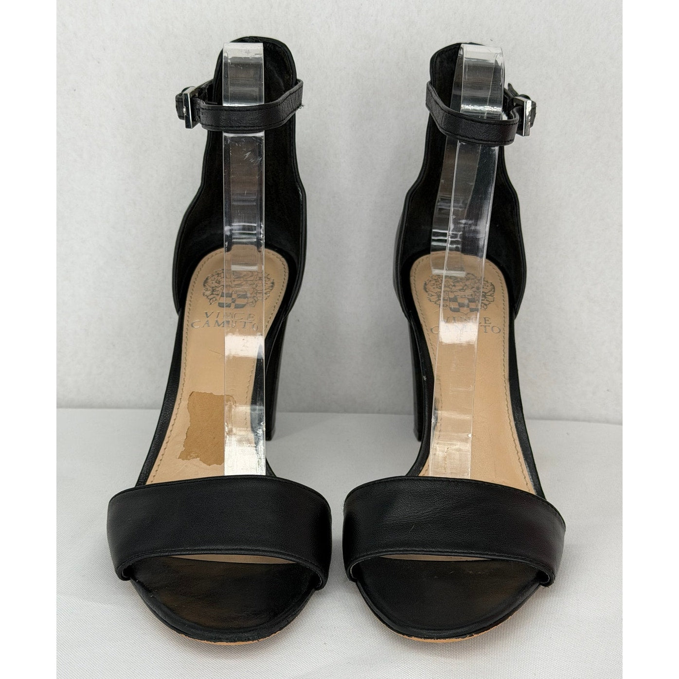 Vince Camuto Corlina Black Leather Ankle Strap Open Toe Heel Sandals 8M