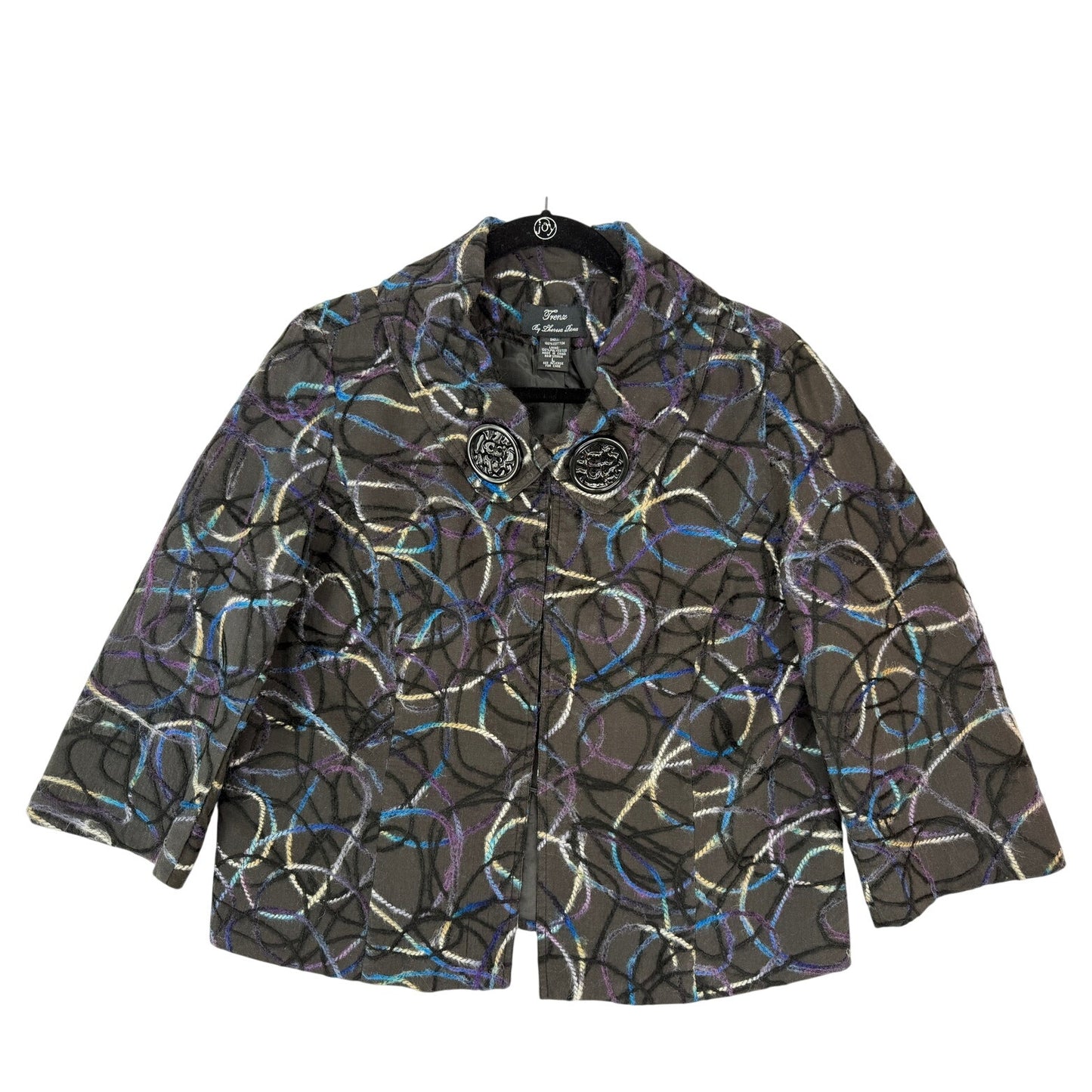 Trenz by Theresa Renz Swing Jacket Embroidered 3/4 Sleeves Vintage Party L