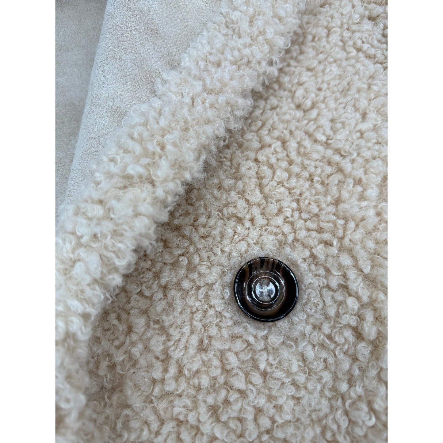Cliche' Cream Teddy Bear Sherpa Faux Suede Lining Button Front Mid-length Coat L
