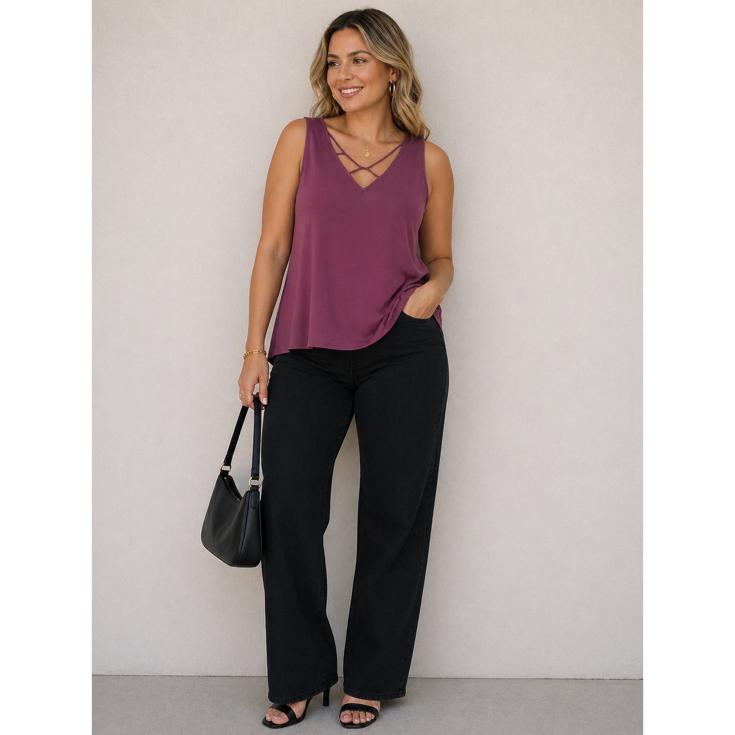 Maurices Burgundy V Neck Front Tank Top Office Party Summer  L