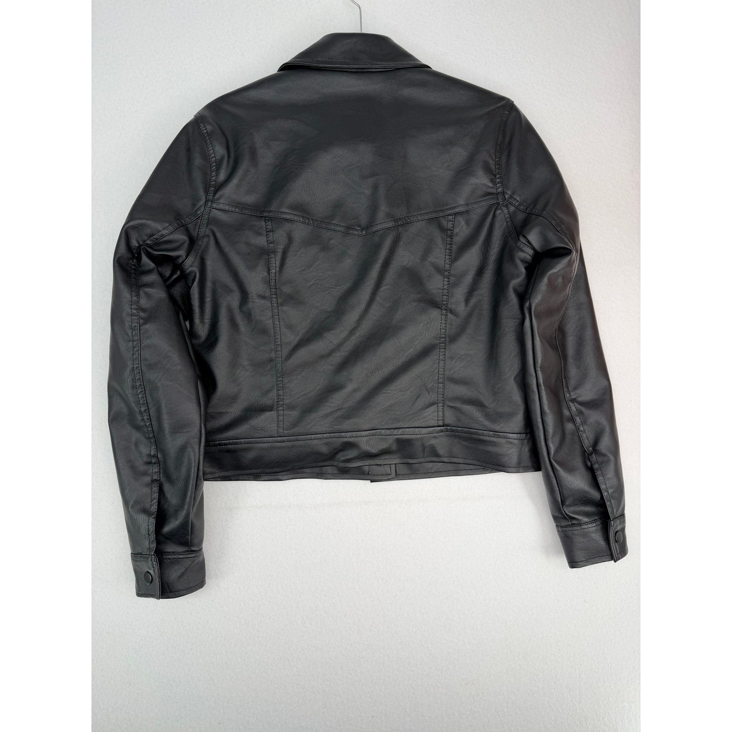 Sebby Collection Black Biker Moto Faux Vegan Leather with Faux Fur Lining Small