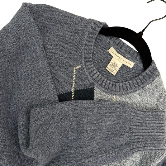 Geoffrey Beene Blue Argyle Ivy League Preppy Diamond-Cross Cotton Sweater L