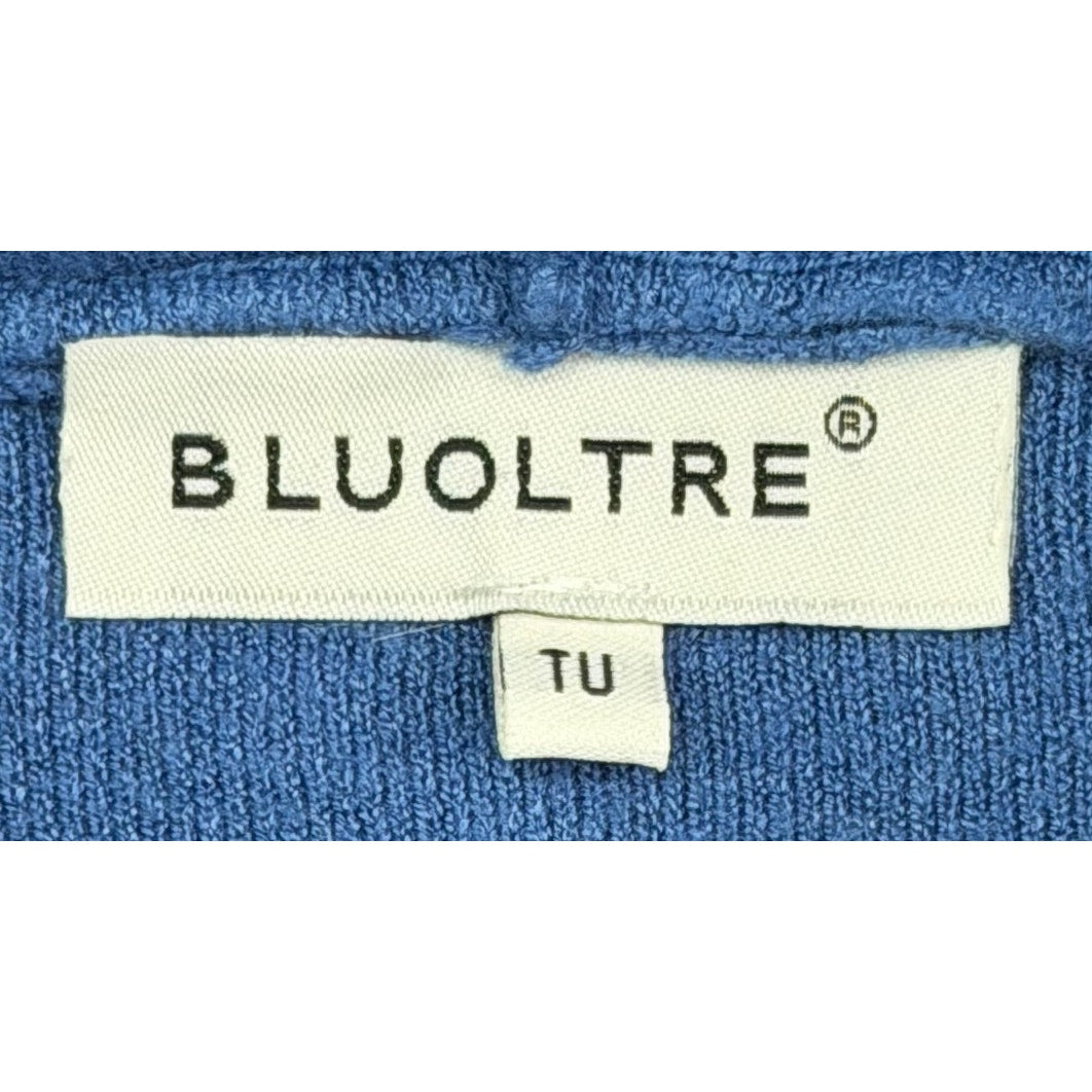 Bluoltre Blue Hooded Knit Top with Embellished Ties NWT