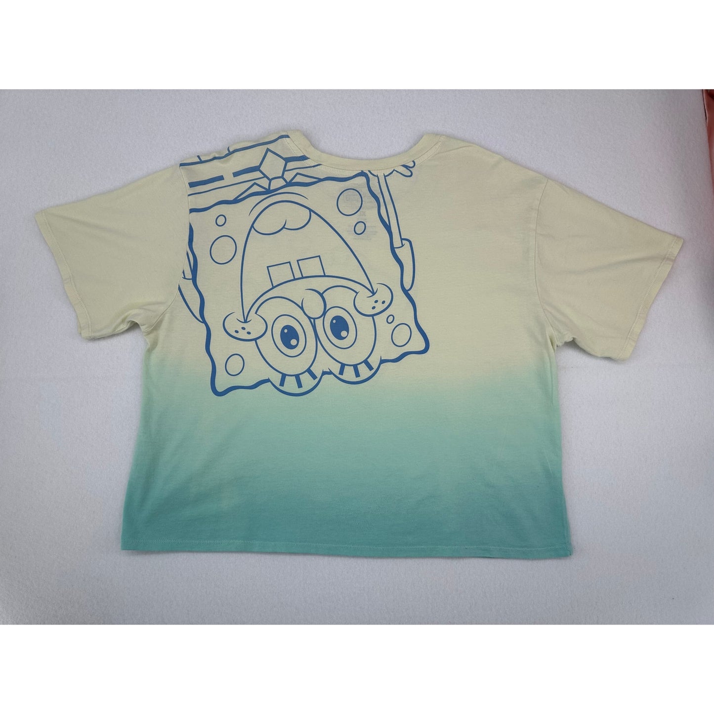 Nickelodeon Sponge Bob Square Pants Yellow Teal Ombre Crop T Shirt XL