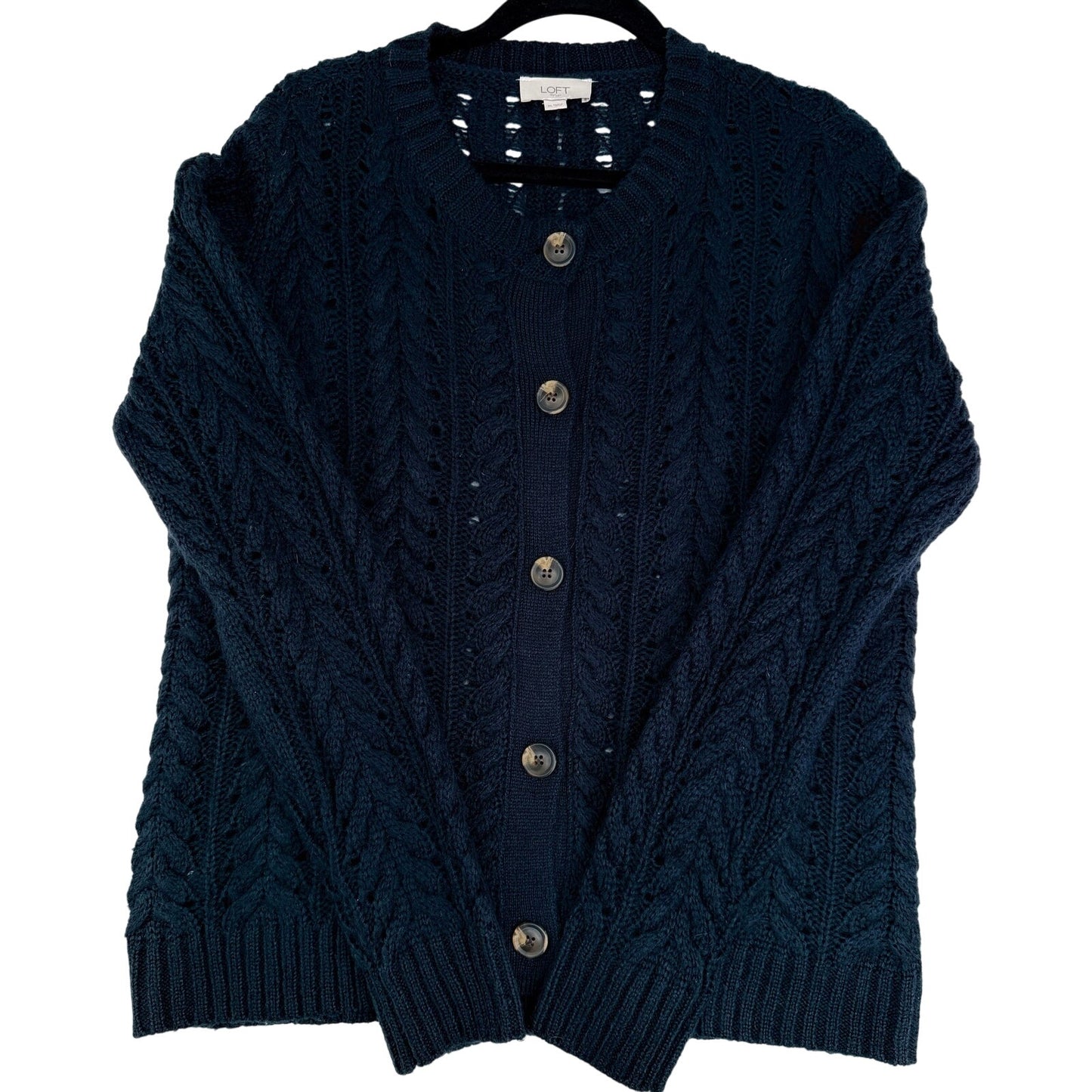 Loft Outlet Classic Cable Knit Navy Blue Cardigan XL