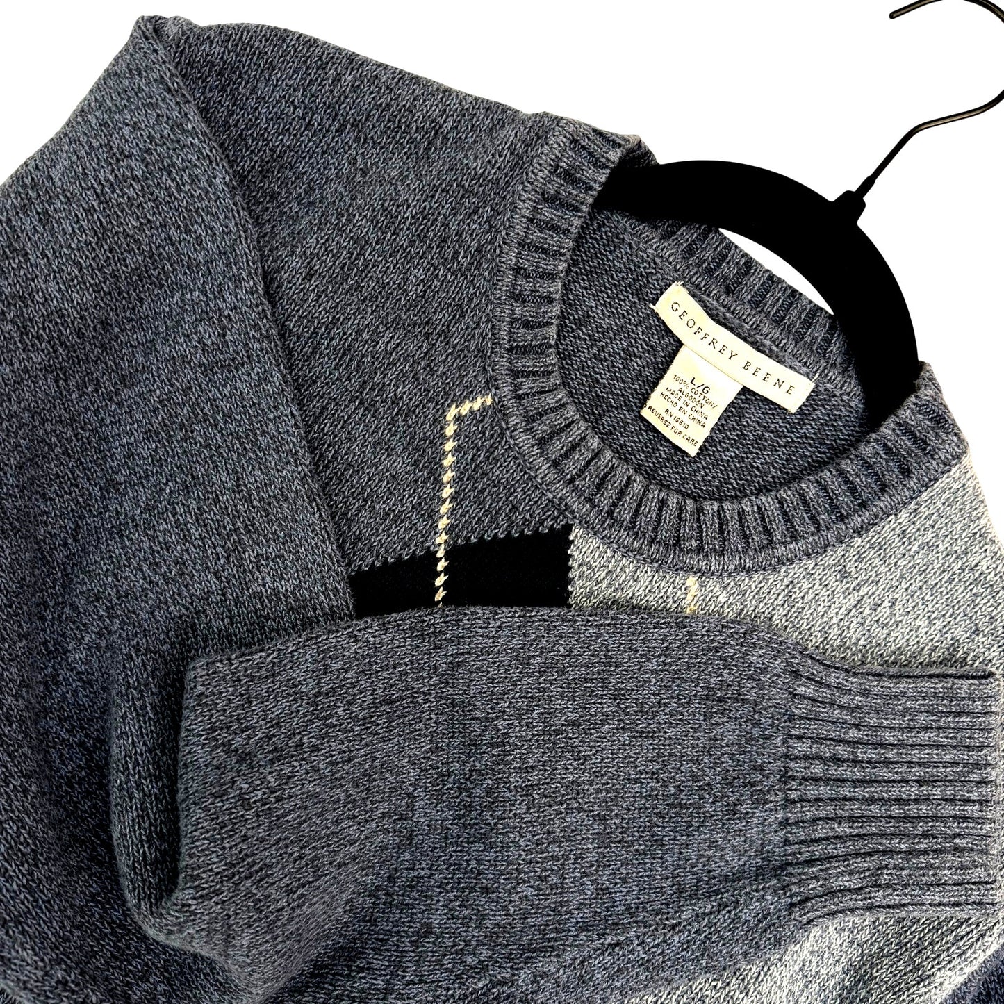 Geoffrey Beene Blue Argyle Ivy League Preppy Diamond-Cross Cotton Sweater L