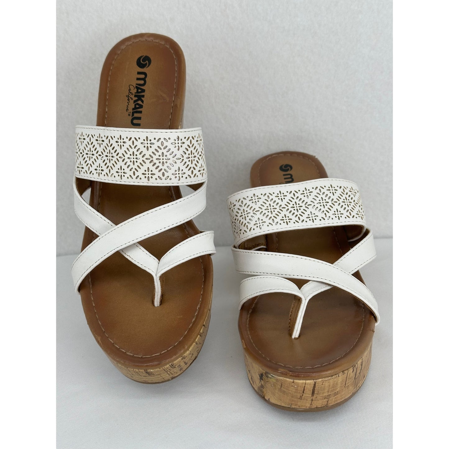 Makalu California White Wedge Sandals Beach Summer 9M